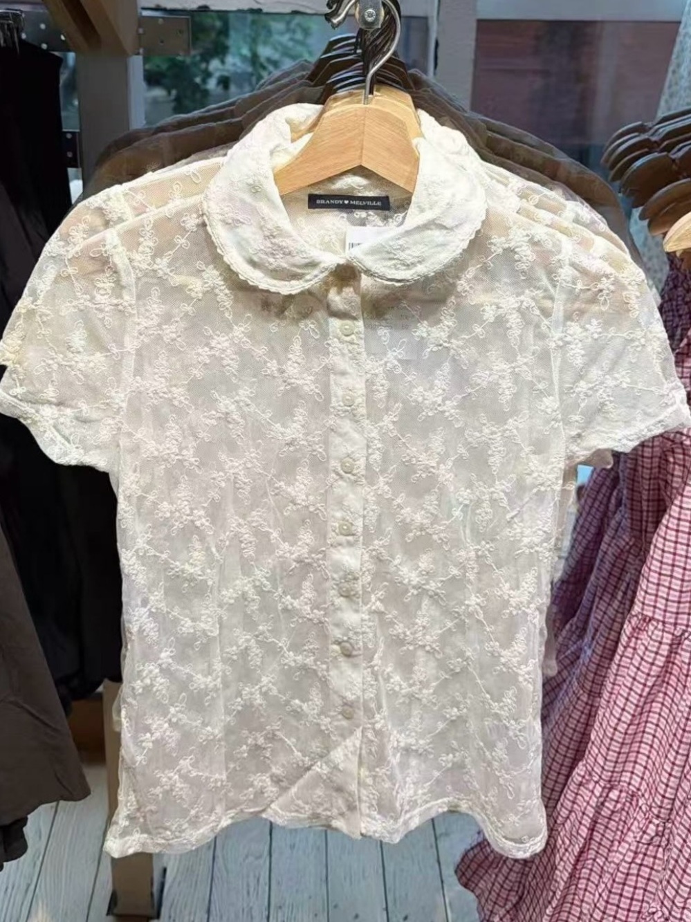 Brandy Melville Ivory Lace Rue Button-Up Blouse